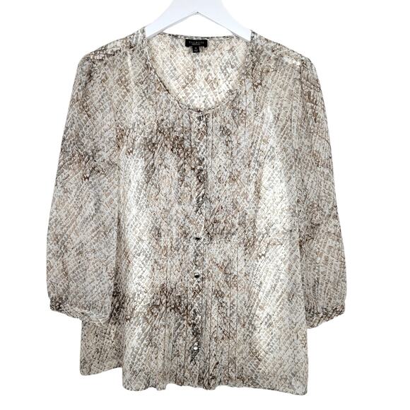 Talbots Sheer Pintuck Animal Print Chiffon Layered Blouse - Size 12 - Picture 1 of 5